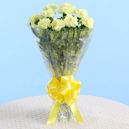 10 Lively Yellow Carnations Bouquet: Carnations Flowers 