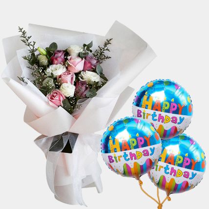 10 Sweet Desire WIth Birthday Balloon: Mixed Flowers 