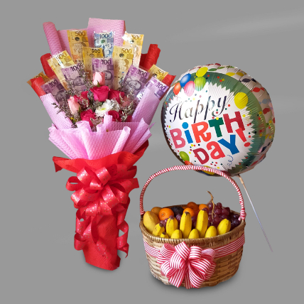 5K Money Bouqet And Fruity Basket: Gift Combos 
