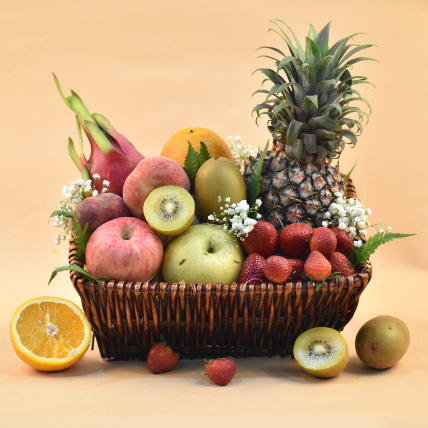 Assorted Fruits Rectangular Basket: Gift Hampers 