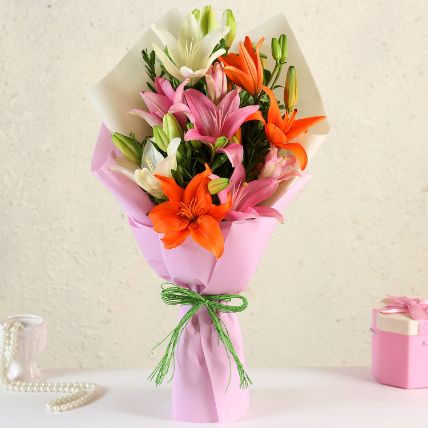 Attractive Mixed Asiatic Lilies Bunch: Anniversary Flowers 
