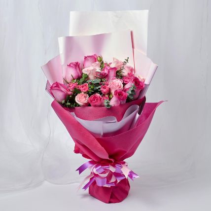 Attractive Mixed Roses Wrapped Bouquet: Bithday Flower Bouquets