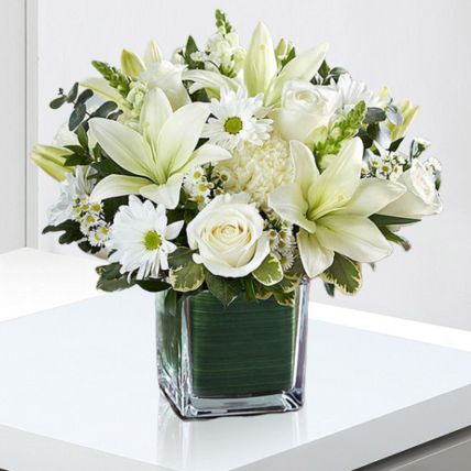 Beautiful White Flowers Vase: Bithday flower bouquets