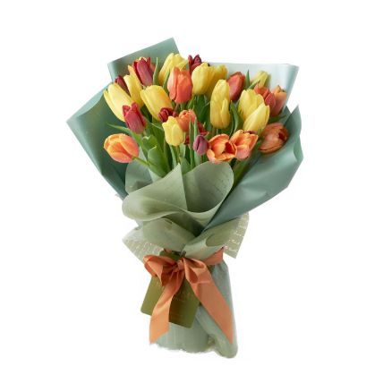 beautifully wrapped mixed tulips bouquet: Tulip Flowers Delivery
