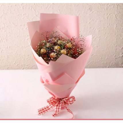 Beautifully Wrapped Pink Rocher Bouquet: 