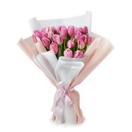 blissful pink tulips bouquet: Tulips 