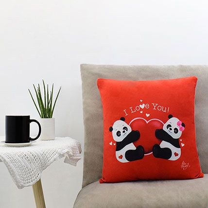 Couple Panda Saying I Love You Red Pillow: 