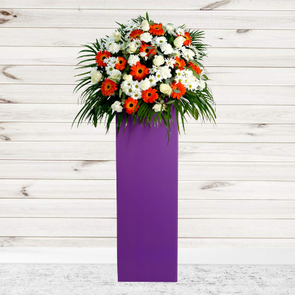 Delightful Mixed Flowers Purple Cardboard Stand: 
