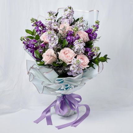 Elegant Mixed Flowers Wrapped Bunch: Mixed Flowers 