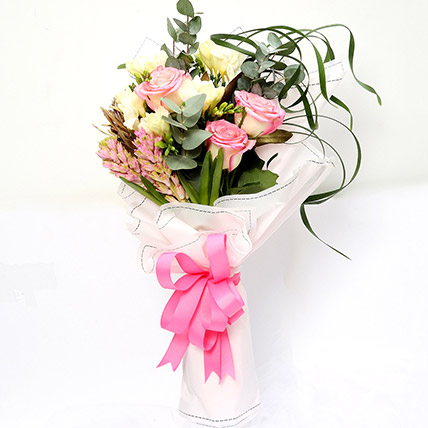 Endearing Roses and Freesia Bouquet: Same Day Delivery Gifts