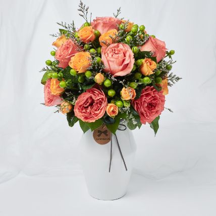 Exotic Flowers Ceramic Vase Arrangement: 