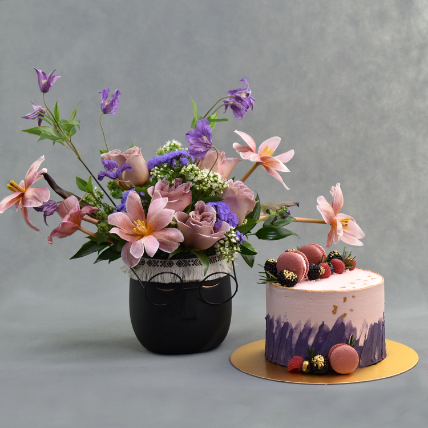 Exquisite Mixed Flower Vase and Cake: 