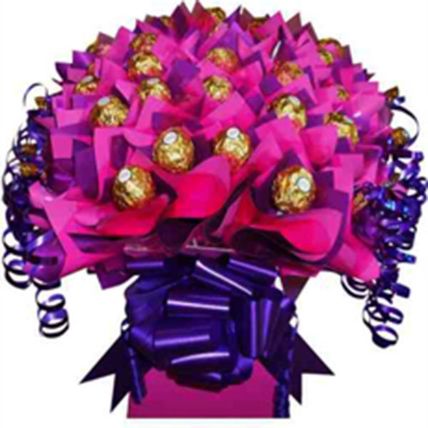 Ferrero Rocher Pink And Purple Bunch: Chocolate Bouquet 