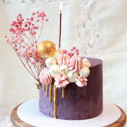 Flowers And Swirls Chocolate Buttercream Cake: Birthday Gifts for Her
