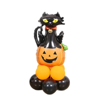 Giant Halloween Pumpkin Black Cat Balloon: 