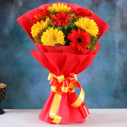 Glorious Red Yellow Gerbera Blossoms: Anniversary Flowers 