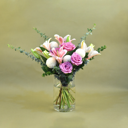 Gracious Mixed Flowers Cylindrical Vase: 