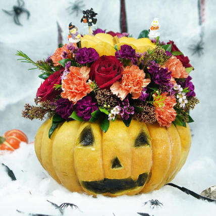 Halloween Flowers In Evil Pumpkin: Gifts for Colleague