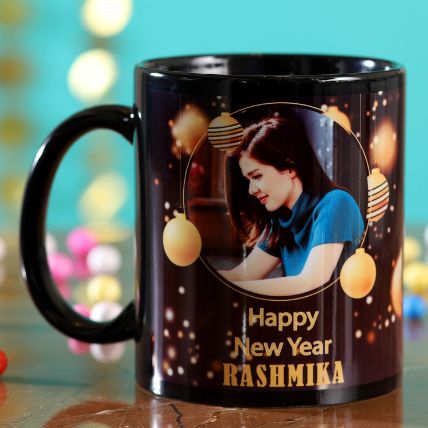 Happy New Year Personalised Black Mug: Gifts for New Year