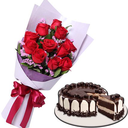 Heavenly Cake And Rose Combo: Flowers And Cake Delivey