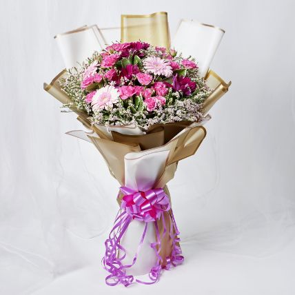 Heavenly Mixed Flowers Beautifully Tied Bunch: 