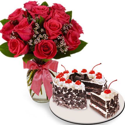 Irresistible Cake And Rose Combo: Flower N Cakes For Anniversary