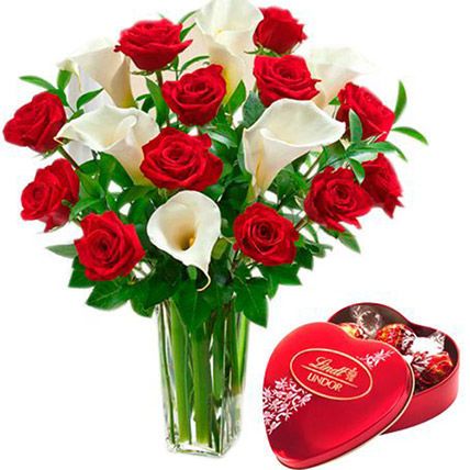 Love Pangs Floral And Chocolatey Combo: Flowers With Chocolates 