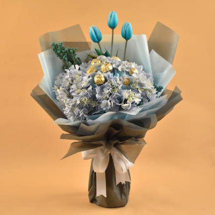 Lovely Mixed Flowers & Ferrero Rocher Bouquet: Flowers With Chocolates 