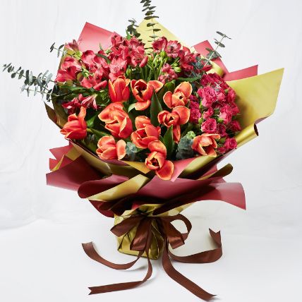 Lovely Mixed Flowers Wrapped Bouquet: Flower Bouquets Delivery