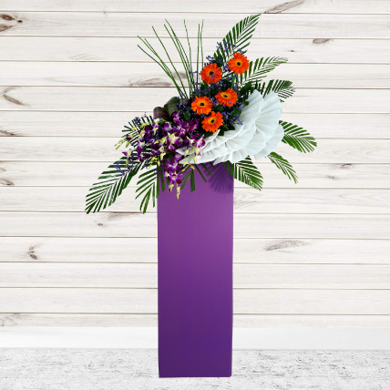 Mesmerising Mixed Flowers Purple Cardboard Stand: Flower Stands