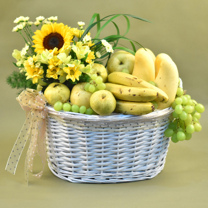 Mixed Flowers & Assorted Fruits Basket: Gifts for Friends