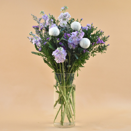 Mixed Flowers Cylindrical Glass Vase: 