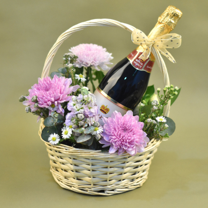 Mixed Flowers & Sparkling Juice Basket: Combos Gift