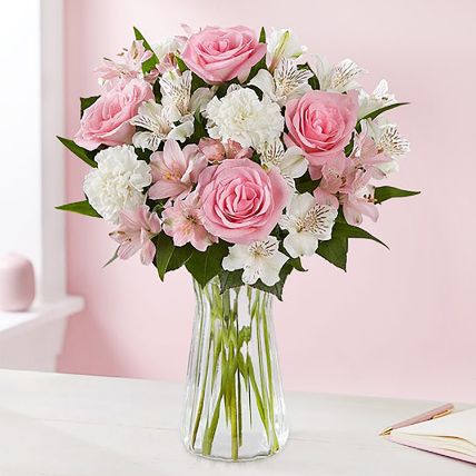 Peaceful Mixed Flowers Vase Arrangement: 