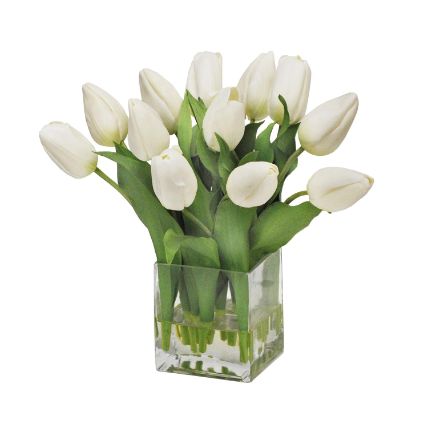 peaceful white tulips square glass vase: Tulip Flowers Delivery