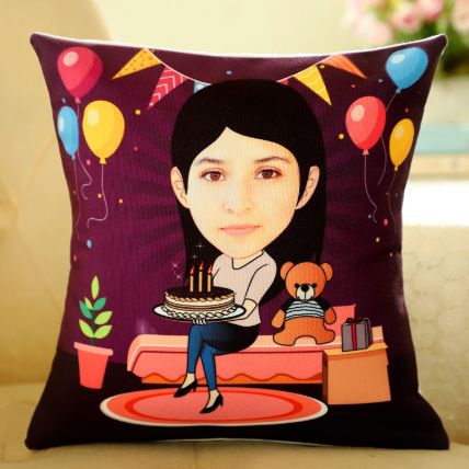 Personalised Caricature Birthday Cushion: Gifts Under 1500