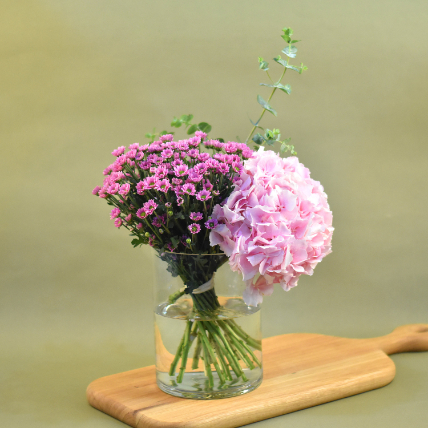 Pink Hydrangea Cylindrical Vase: 