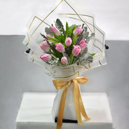Pinkish Tulips Bouquet: Gifts for Women's Day