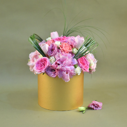 Premium Mixed Flowers Designer Golden Vase: Premium Flowers 