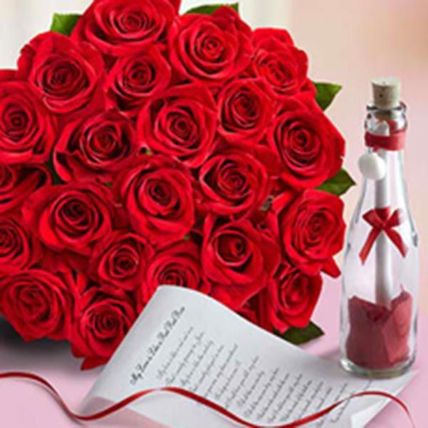 Red Roses And Message In Bottle: Customized Gifts 