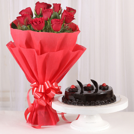 Red Roses with Cake: Gifts Delivery
