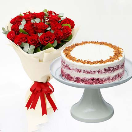 Red Velvet Peanut Butter Cake & Timeless Roses: Flowers And Cake Delivey