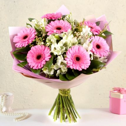 Serene Gerberas And Alstroemeria Bouquet: Anniversary Flowers 