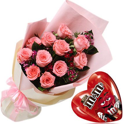 Smooth Pink Combo: Flower N Chcocolates For Anniversary