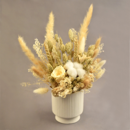 Soothing Mixed Preserved Flowers Designer Vase: Premium Flowers 