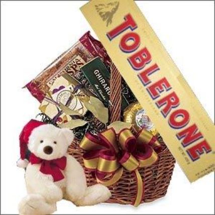Teddy With Chocolates: Birthday basket arrangement