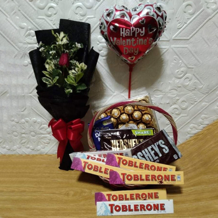 Valentine Chocolate & Flower Combo: Flowers And Chocolates