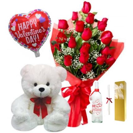 Valentines Greetings Gift Hamper: Flowers with Teddy Bears