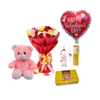 Valentines Love Gift Hamper: Flowers and Teddy Bears