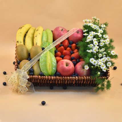 White Phoneix & Assorted Fruits Basket: House Warming Gifts